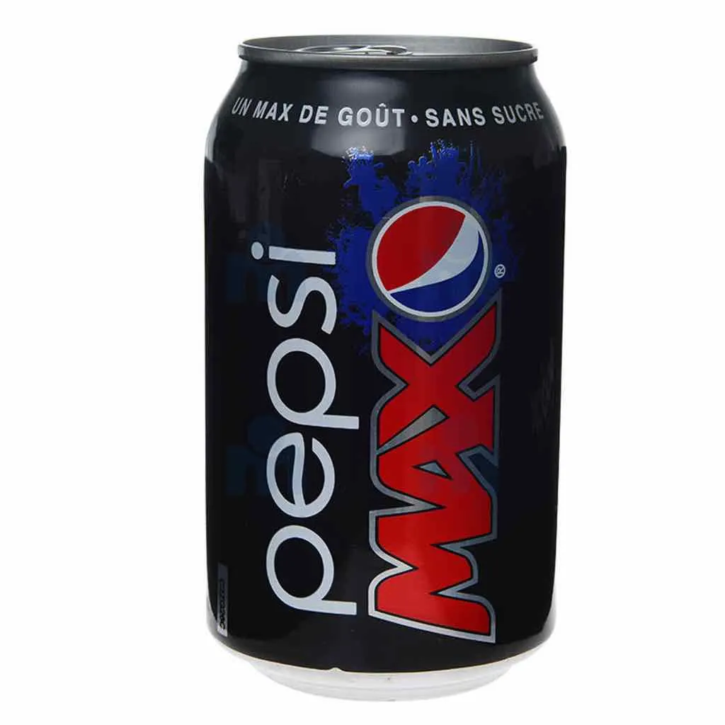 Canette de boisson gazeuse sans sucre Pepsi 330ml. Sans sucre avec un max de goût 1