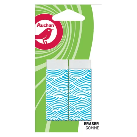 Lot de 2 gommes blanches rectangulaires avec fourreau motif bleu - AUCHAN