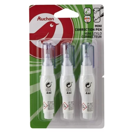 Lot de 3 mini stylos correcteurs 4ml - AUCHAN